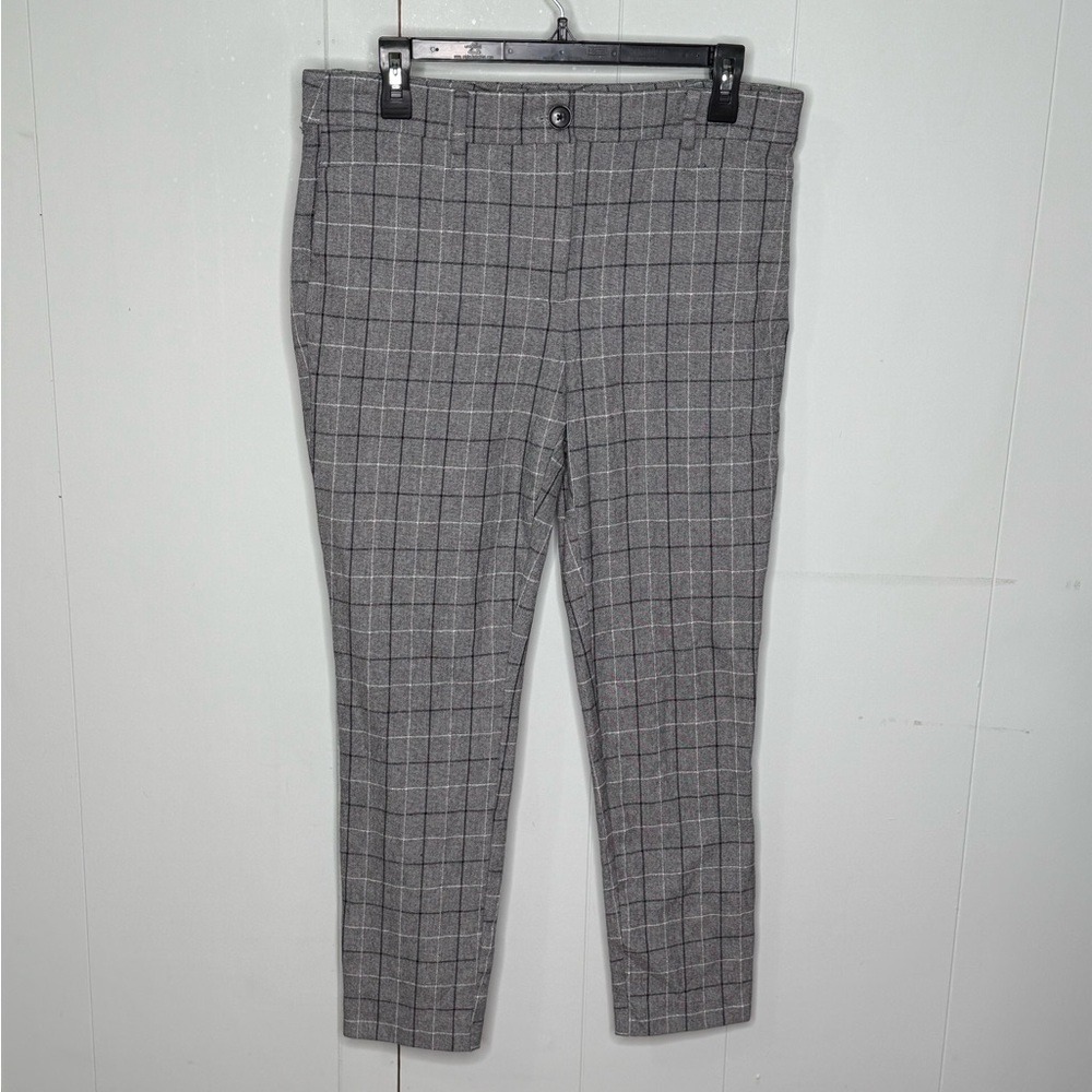 LOFT The Sutton Skinny Gray Box Plaid Pant Classic Preppy Academia